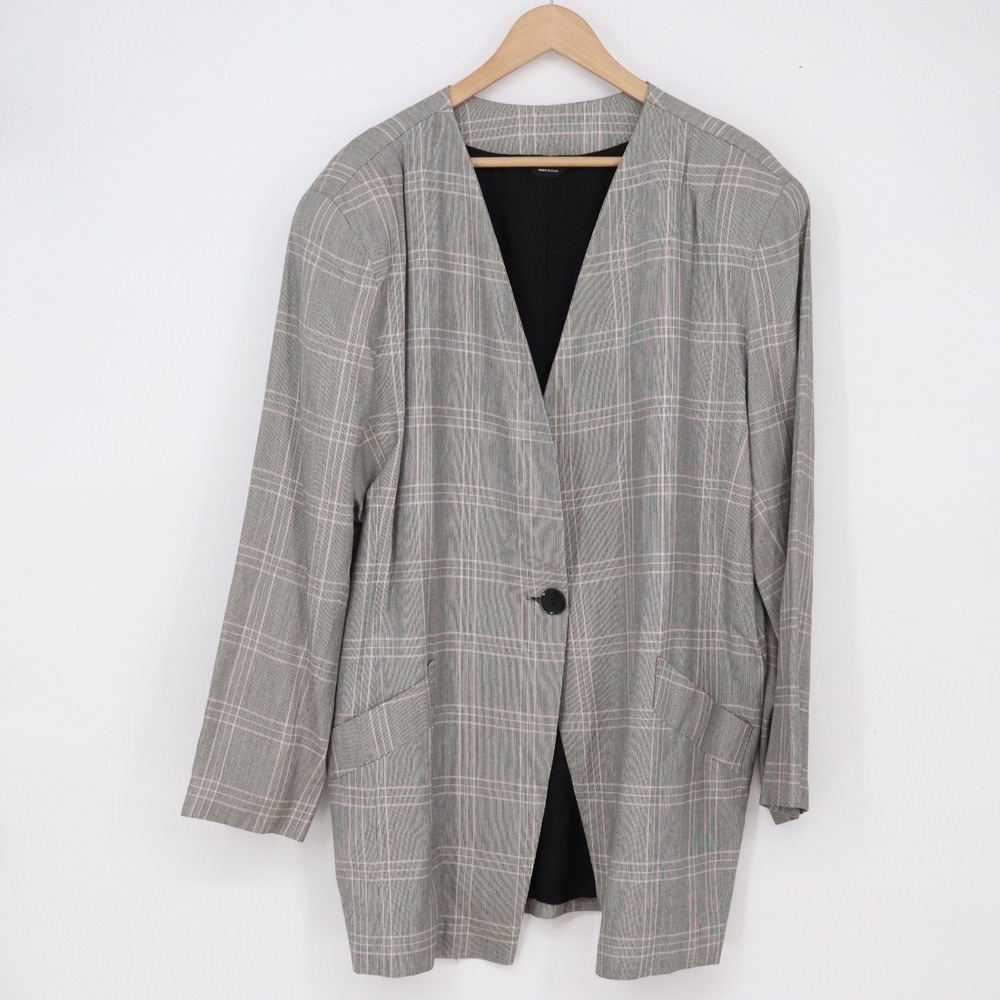 Chad Stevens Skirt Suit Womens 18 Vintage Grey Pink Glen Plaid Pleated